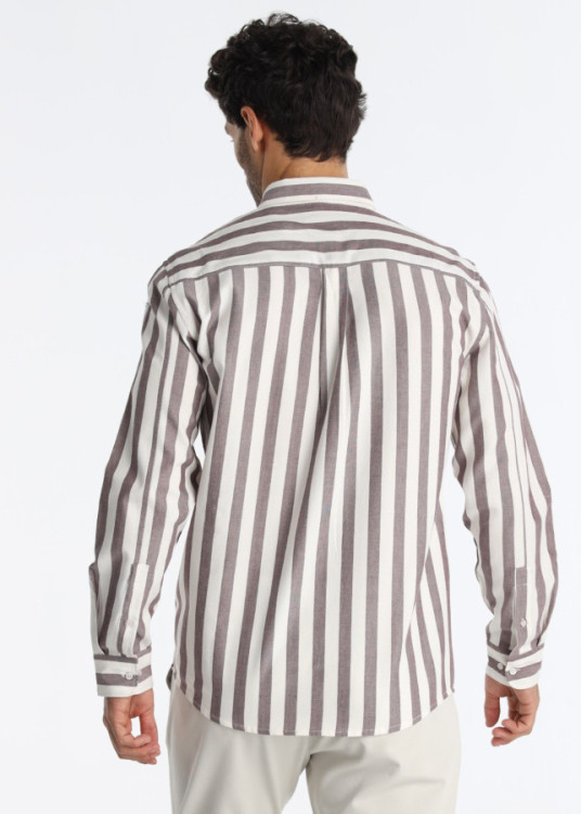 Camisa Oxford De Rayas Con Ajuste Slim Fit Morado Blanca