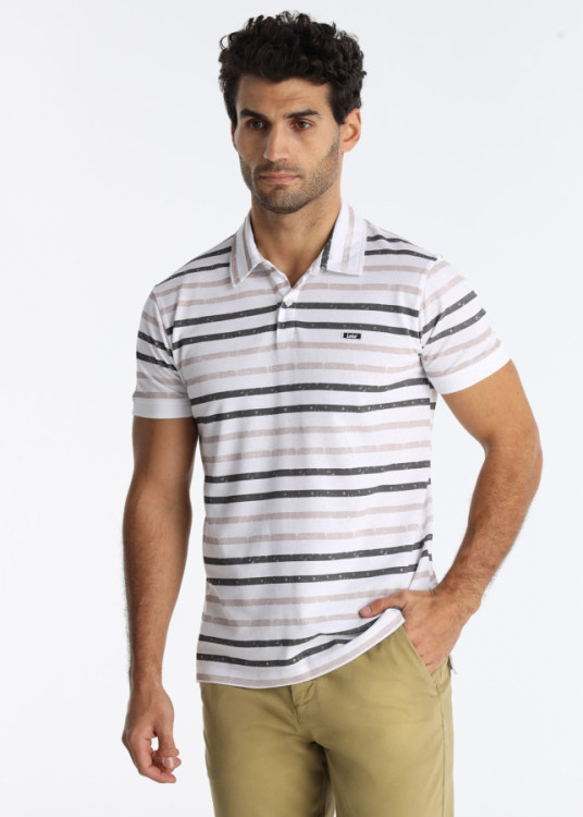 Polo Rayas Horizontales Logo Bordado Blanco