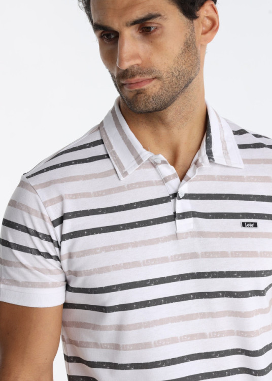 Polo Rayas Horizontales Logo Bordado Blanco