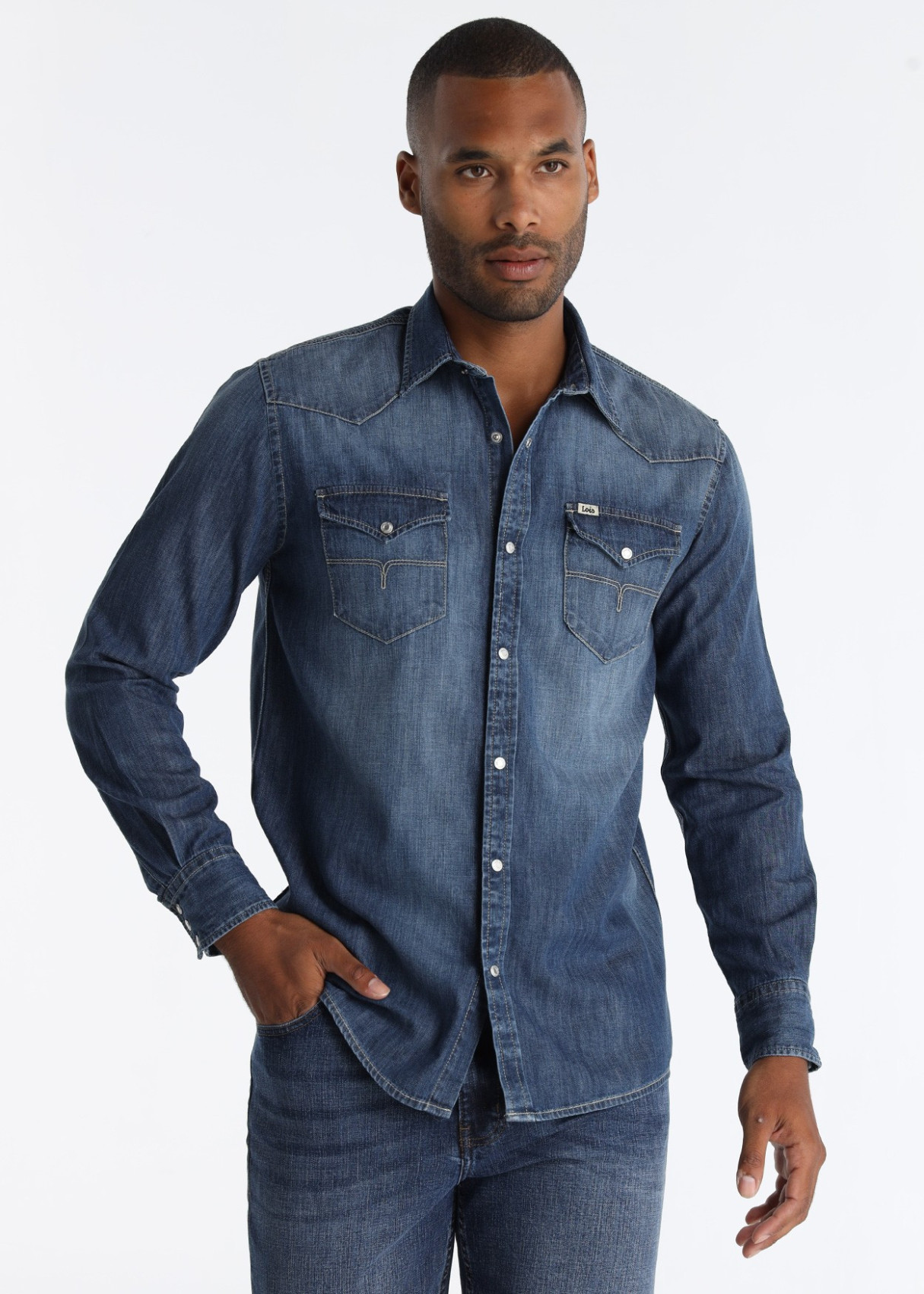 Camisa Vaquera Estilo Western Lavado Azul