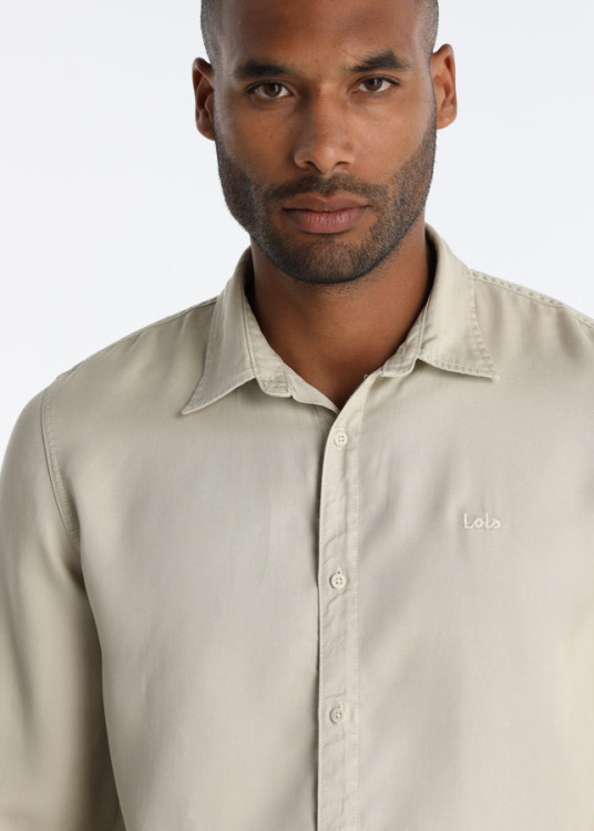 Camisa De Fibras De Tencel Con Logo Bordado Amarillo Beige