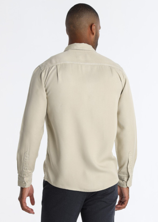 Camisa De Fibras De Tencel Con Logo Bordado Amarillo Beige