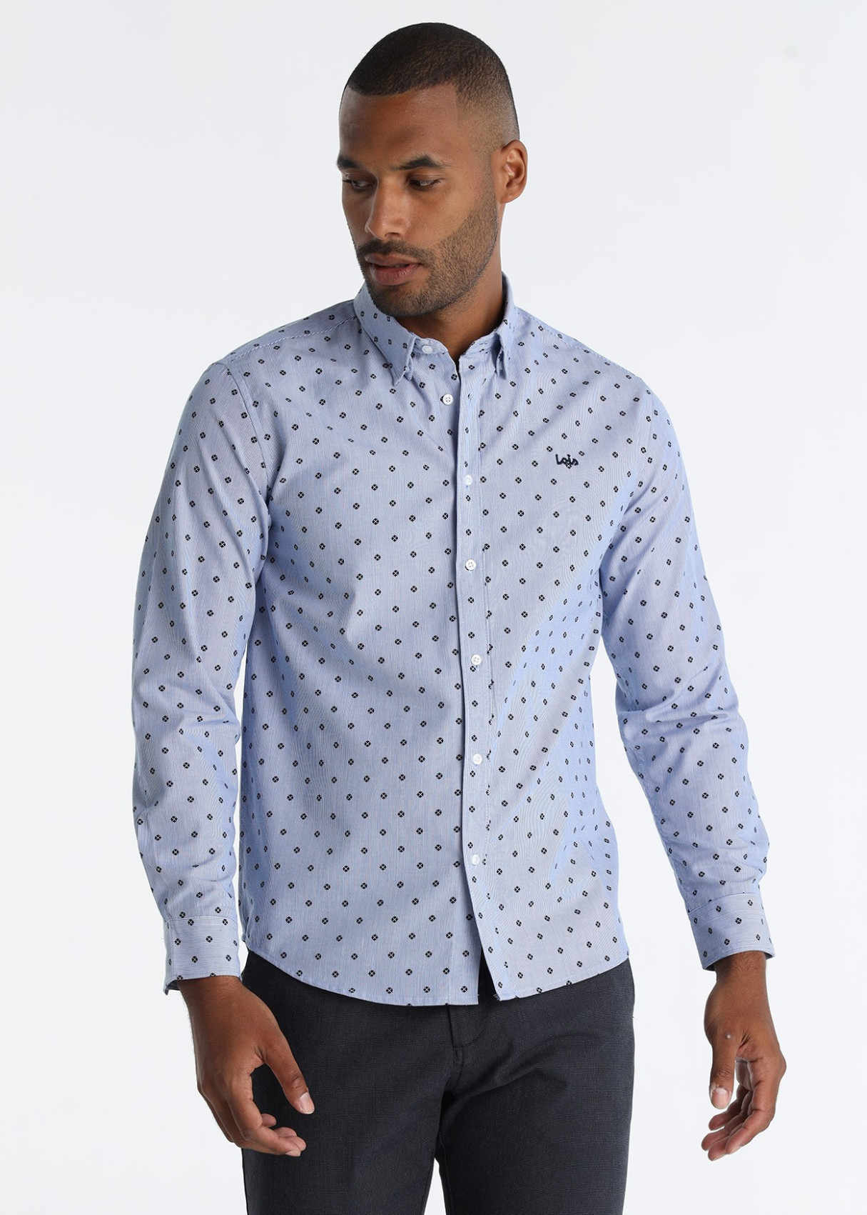 Camisa Mil Rayas Mini Print Detallado Estampada Azul