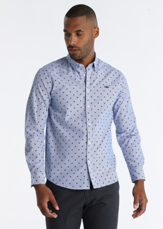 Camisa Mil Rayas Mini Print Detallado Estampada Azul