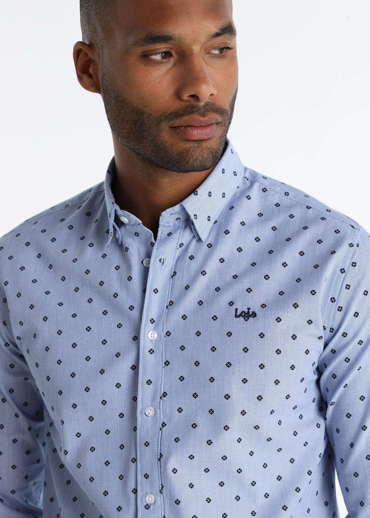 Camisa Mil Rayas Mini Print Detallado Estampada Azul