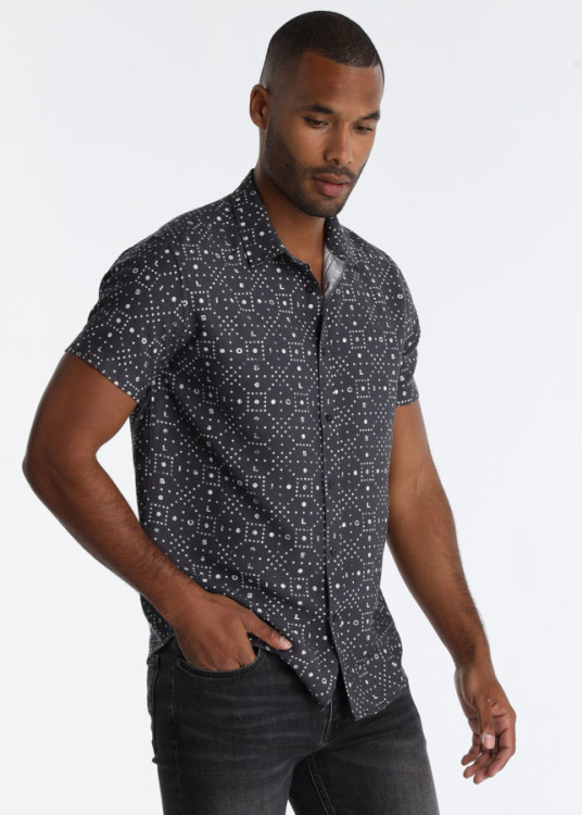 Camisa De Viscosa Ligera Con Estampado Bandana Moderno Gris