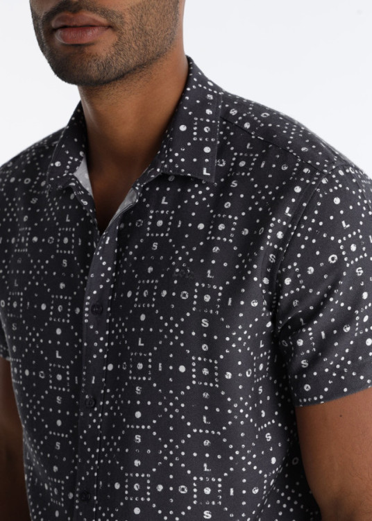 Camisa De Viscosa Ligera Con Estampado Bandana Moderno Gris