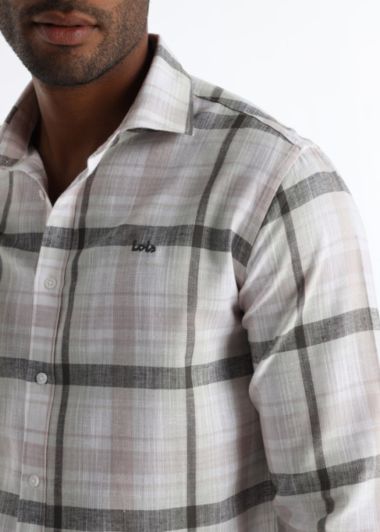 Camisa Cuadros Mezcla Lino Algodón Blanco