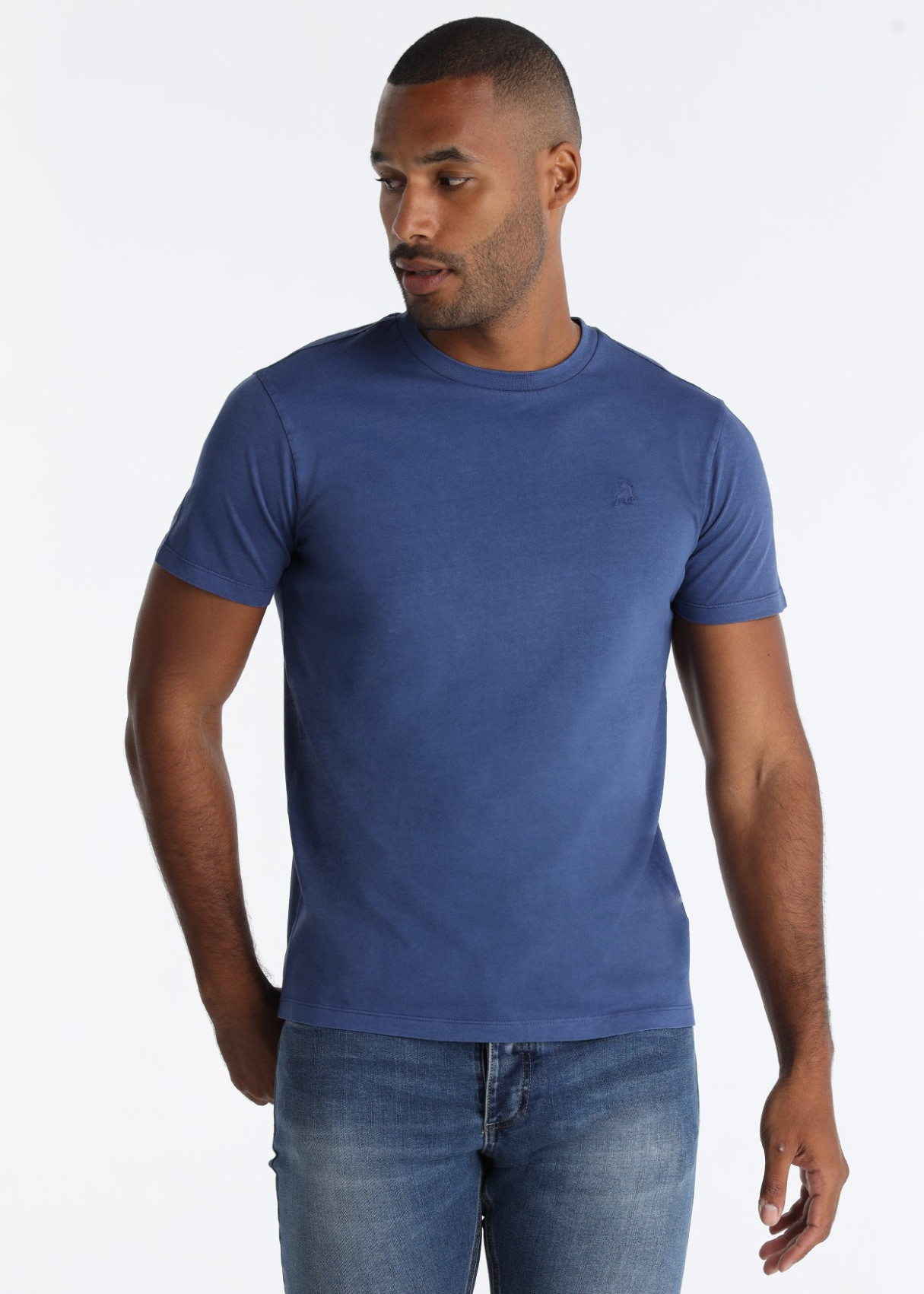 Camiseta De Algodón Con Bordado Logo Toro Azul