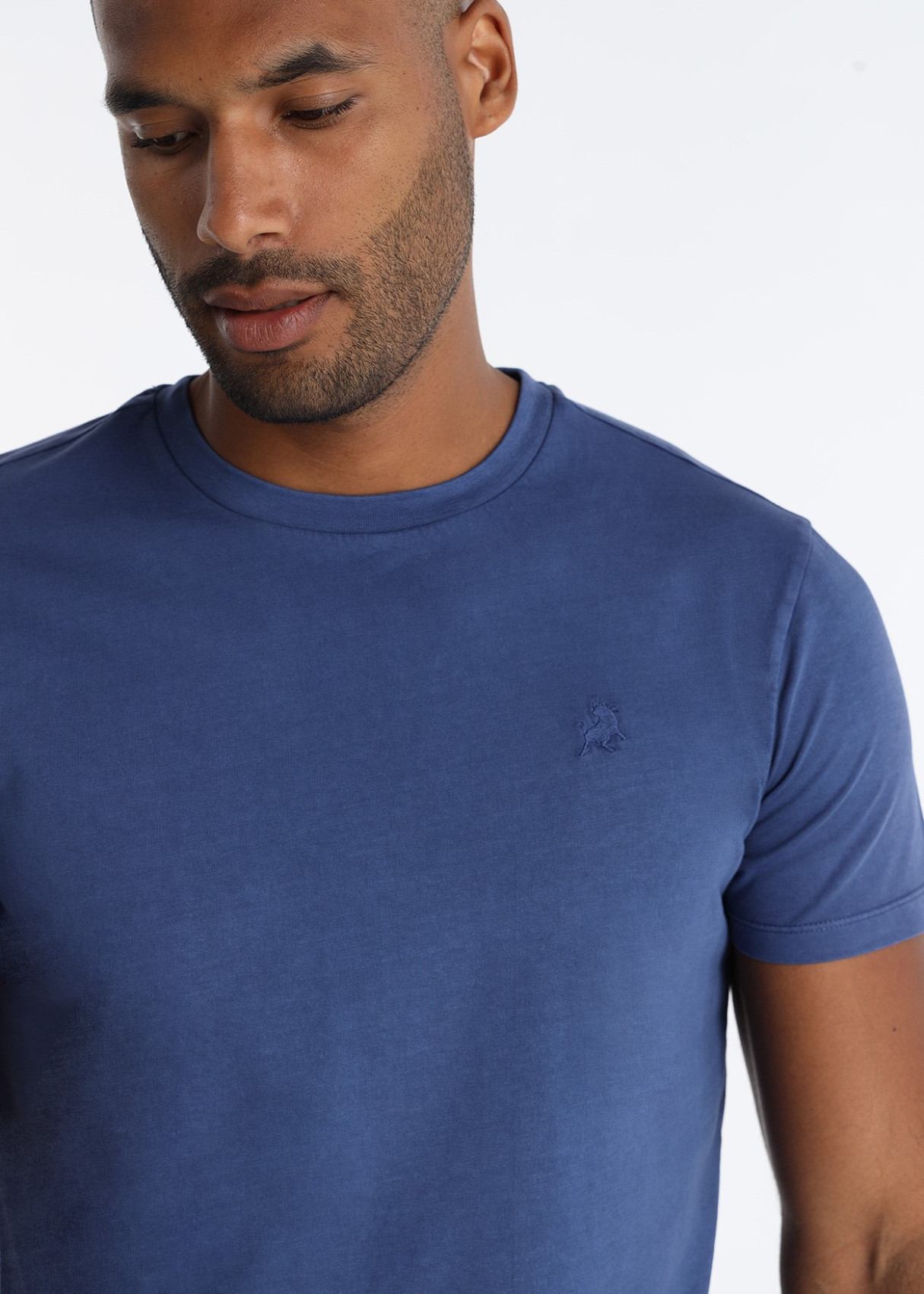 Camiseta De Algodón Con Bordado Logo Toro Azul
