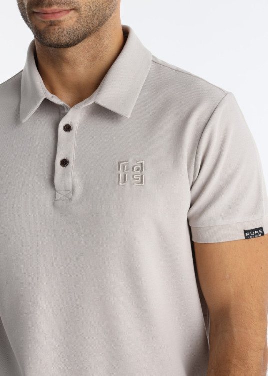 Polo Algodón Mercerizado Bordado Pecho Beige