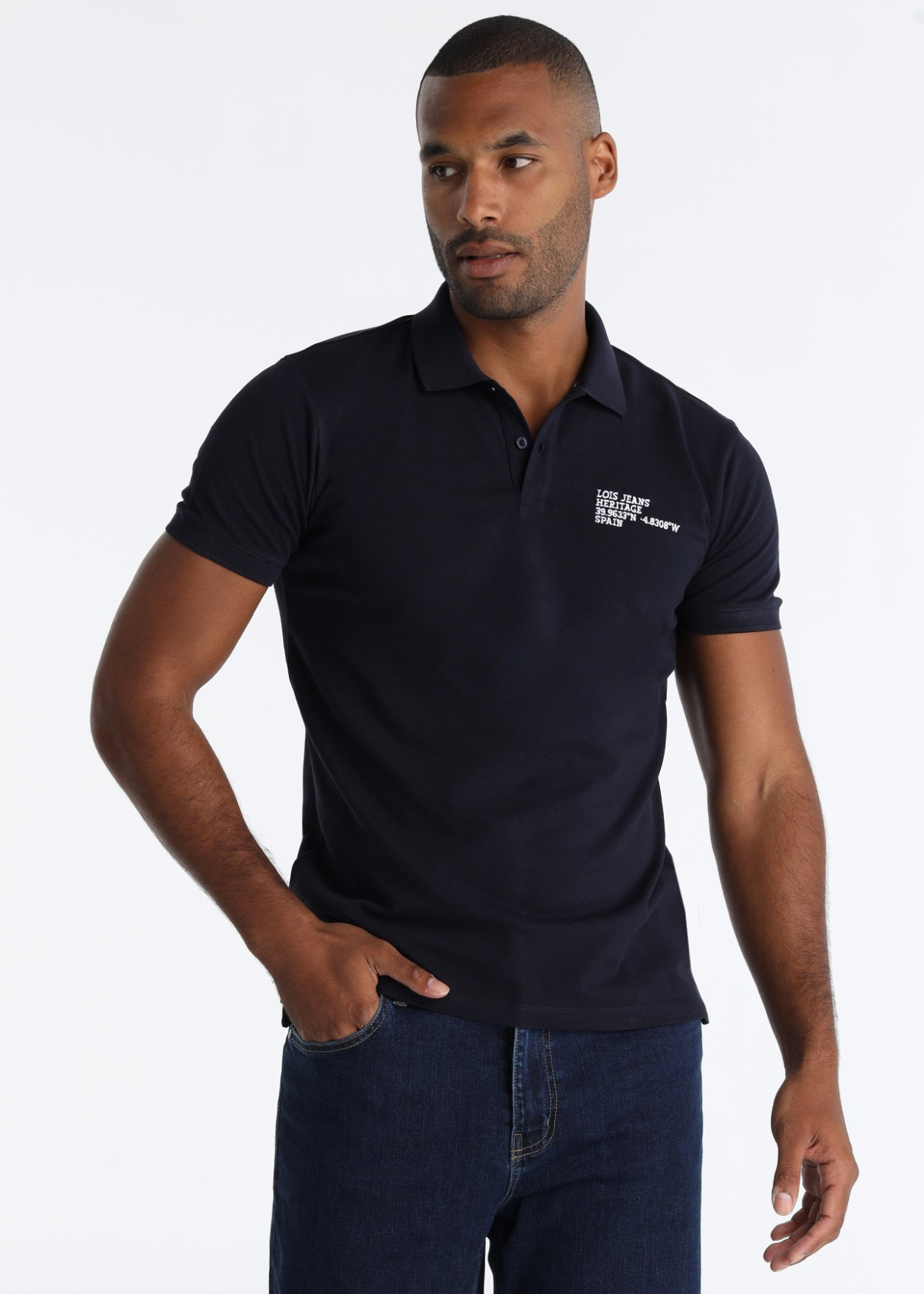 Polo Piqué Gráfica Texto Exclusiva Azul