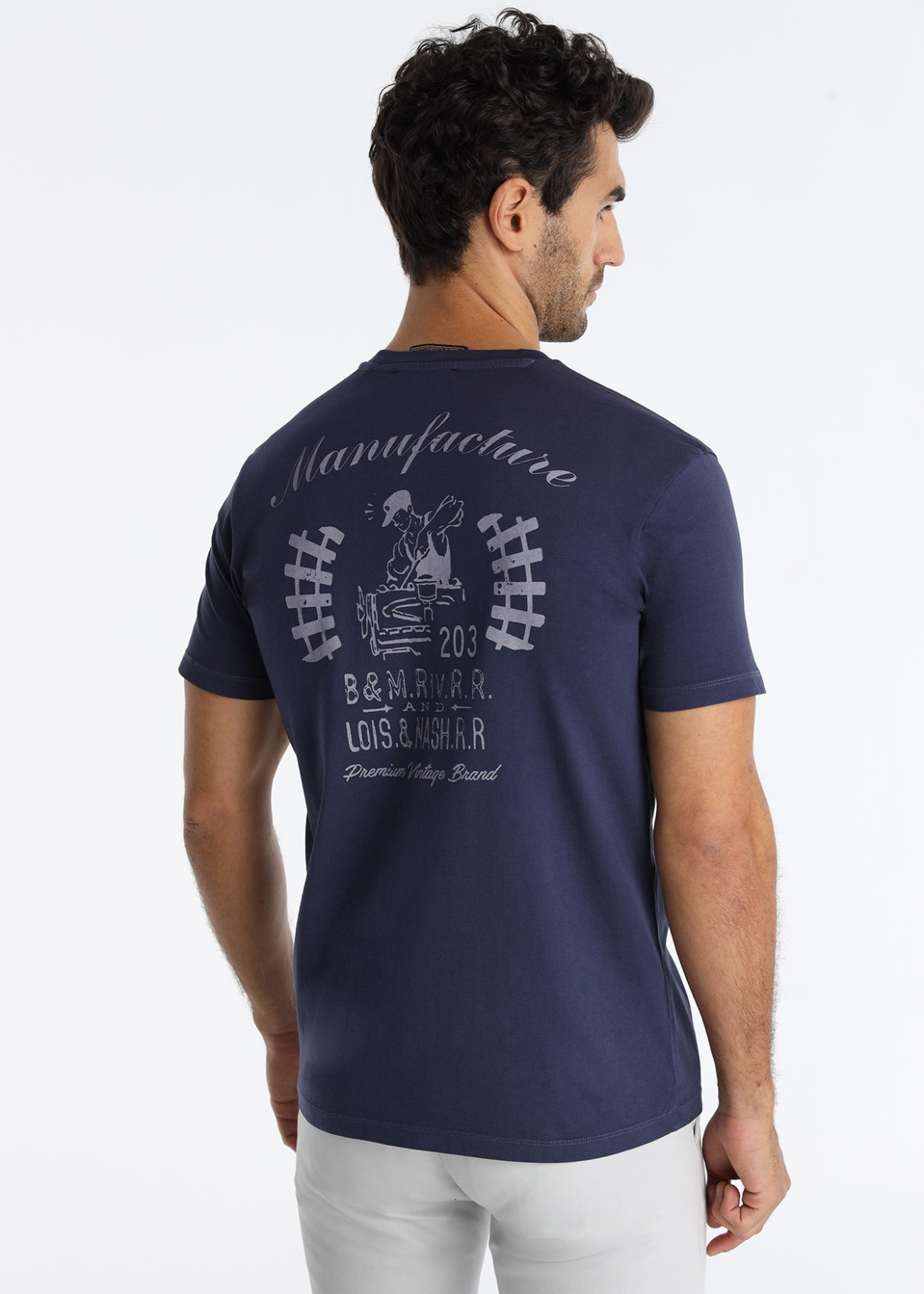 Camiseta Gráfica Con Diseño De Máquina En Espalda Azul