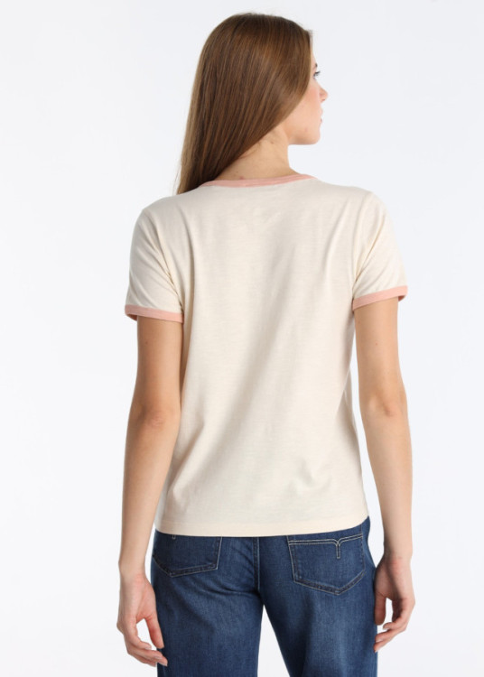 Camiseta De Algodón Slub Con Bordado Logotipo Beige