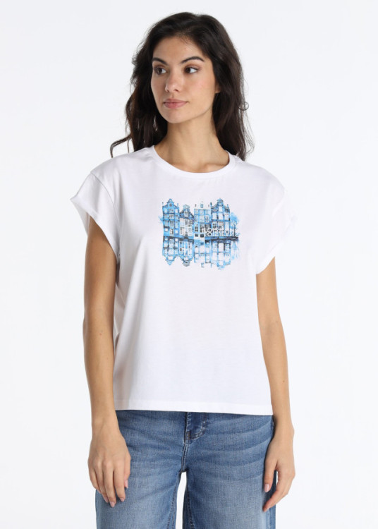Camiseta Gráfica Casas Detalle Strass Blanco