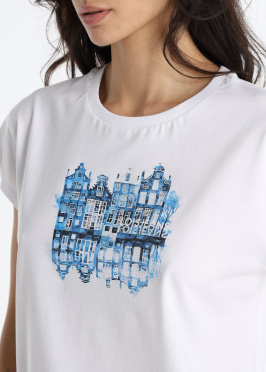 Camiseta Gráfica Casas Detalle Strass Blanco