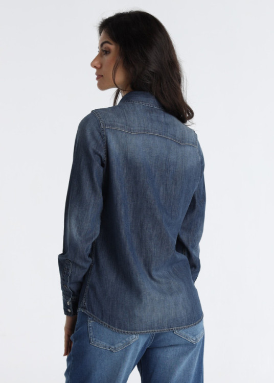 Camisa Vaquera Estilo Clásico Lavado Medium Blue Azul