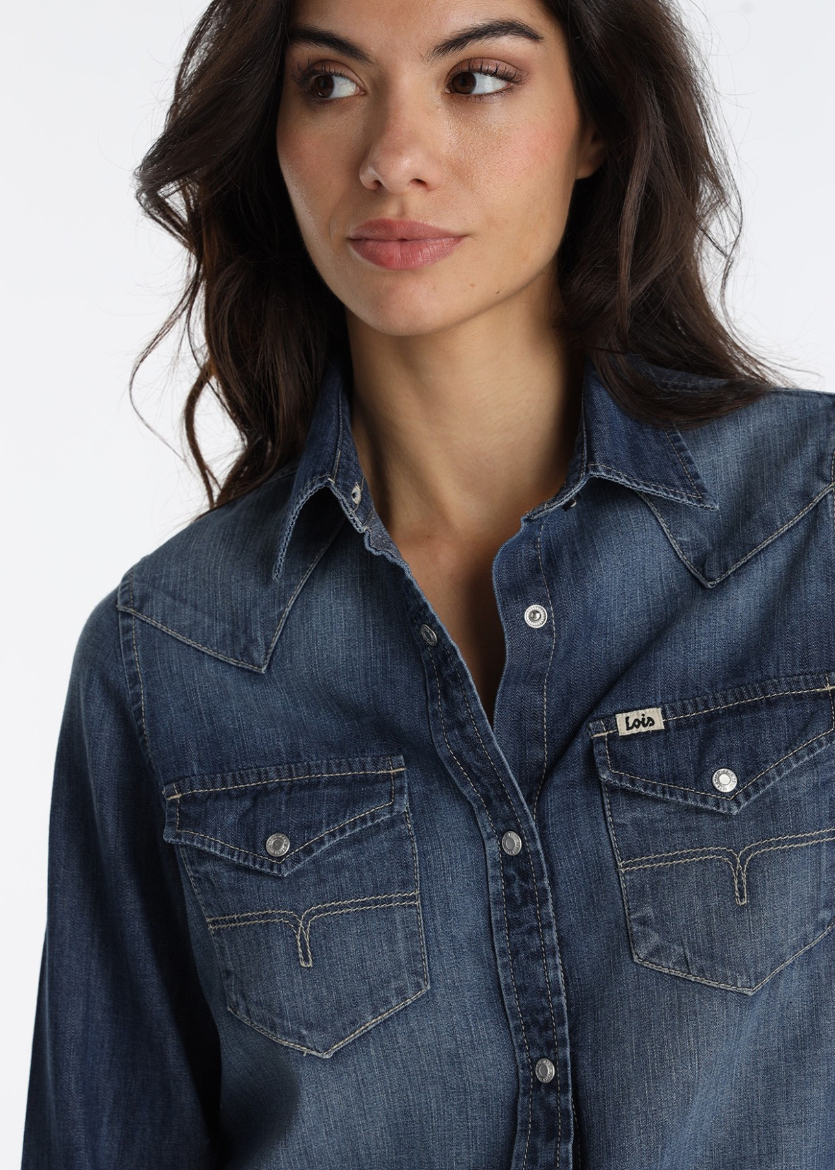 Camisa Vaquera Estilo Clásico Lavado Medium Blue Azul