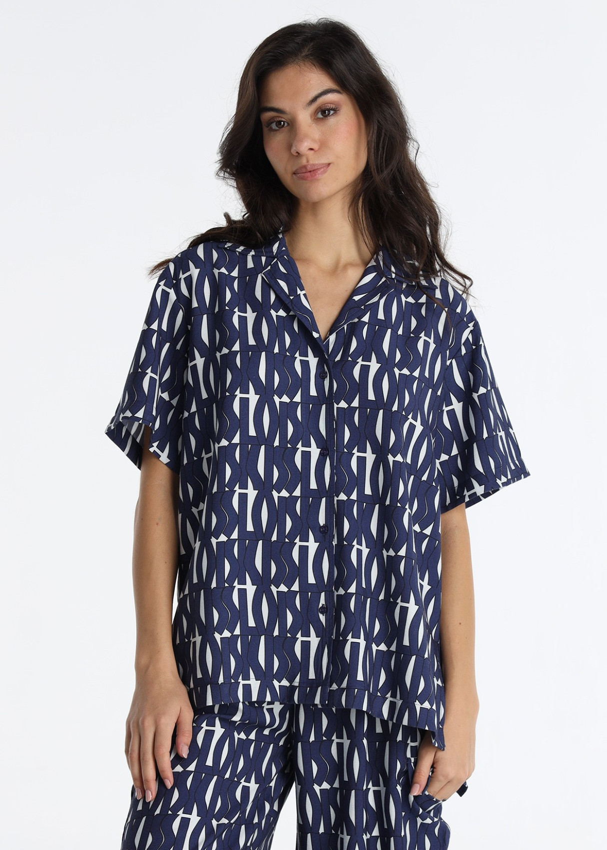 Camisa Manga Corta Pijamera Print "KISS LOIS" Azul