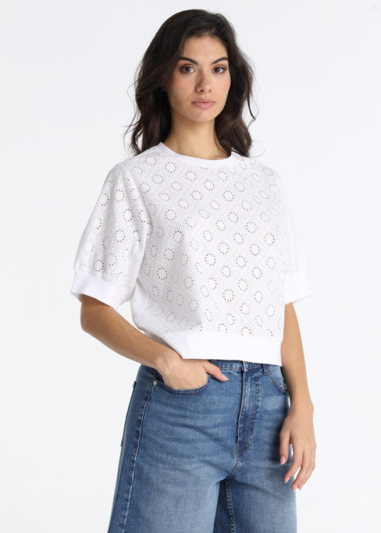 Top De Algodón Troquelado Con Acabado De Rib Blanco