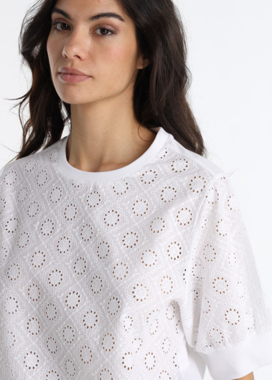 Top De Algodón Troquelado Con Acabado De Rib Blanco