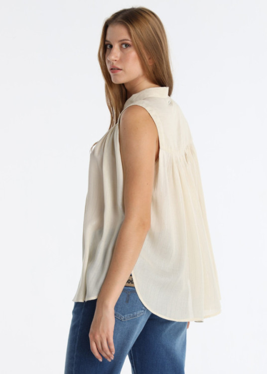Camisa Fluida Sin Mangas Hilo Lurex Brillante Beige