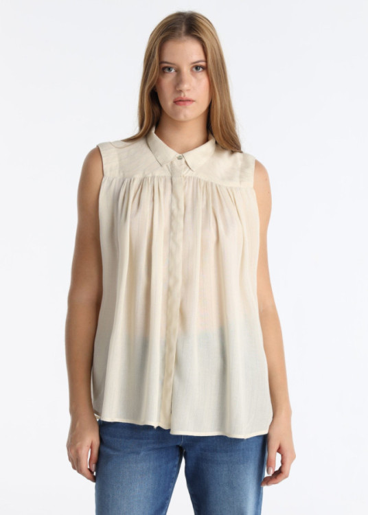 Camisa Fluida Sin Mangas Hilo Lurex Brillante Beige