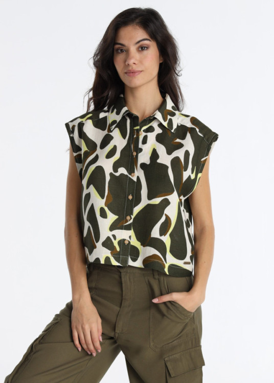 Camisa Algodón Estampado Animal Print Salvaje Verde