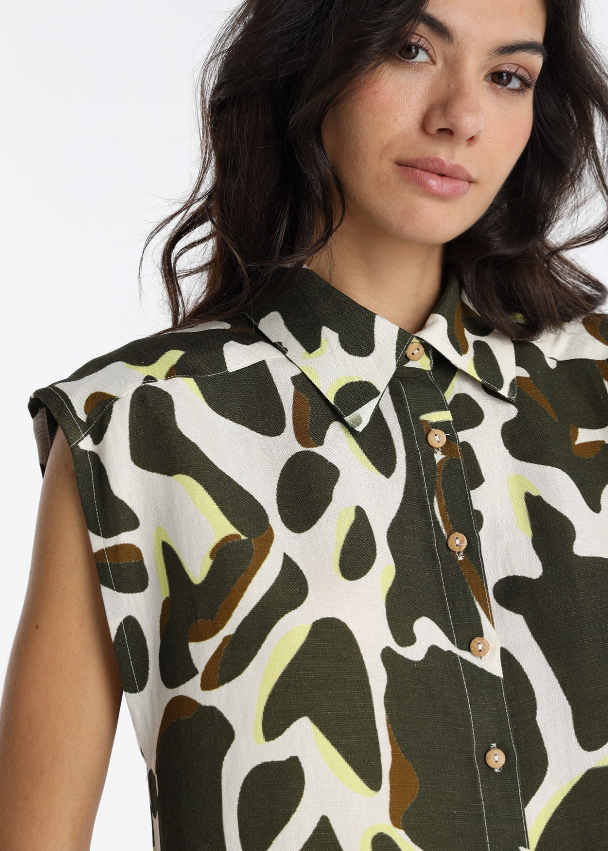 Camisa Algodón Estampado Animal Print Salvaje Verde