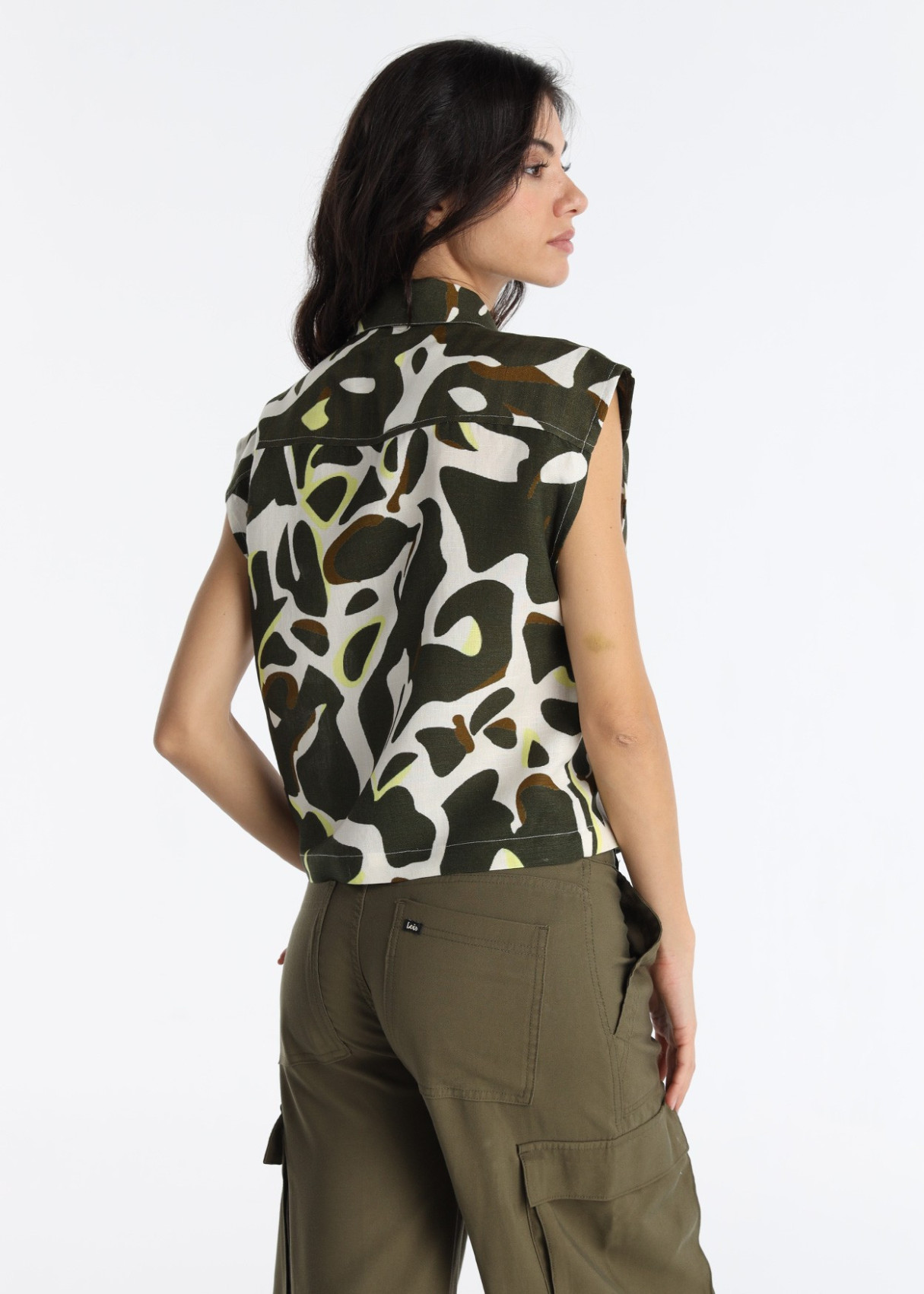 Camisa Algodón Estampado Animal Print Salvaje Verde