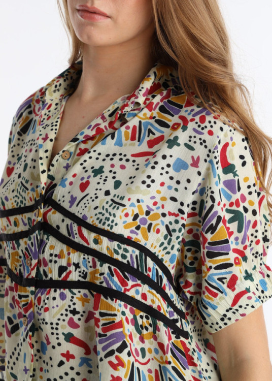 Blusa Corta Estampado Étnico Diseño Tijuana Beige