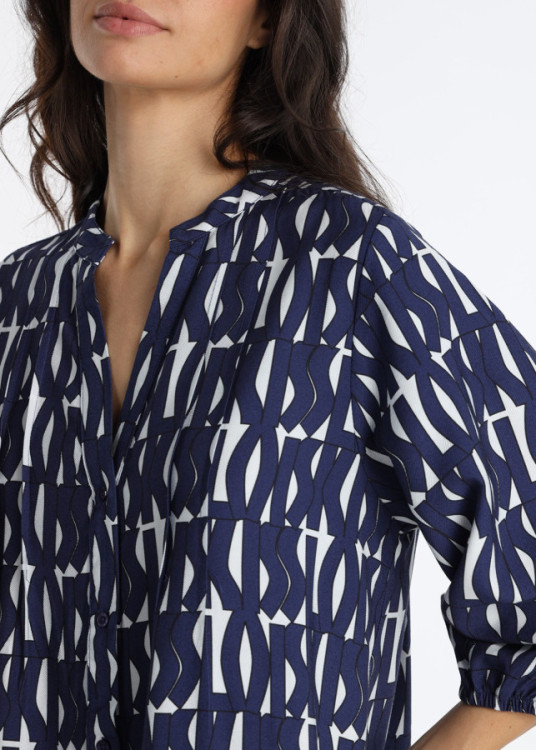 Vestido Corto Fluido Con Manga Abullonada Print KISS Azul