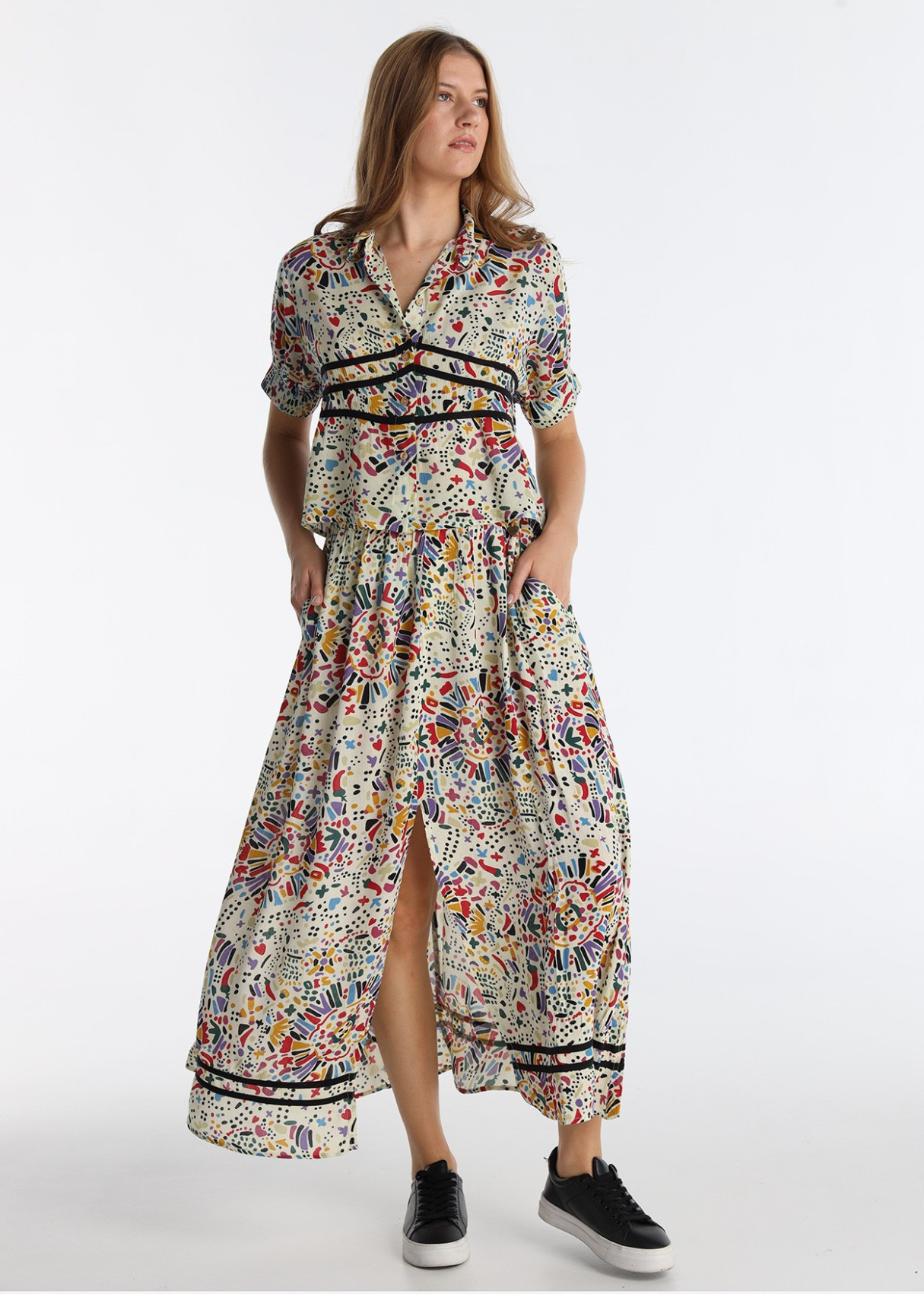 Falda Larga Fluida Estampado Diseño Tijuana Beige
