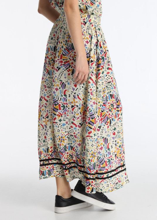 Falda Larga Fluida Estampado Diseño Tijuana Beige