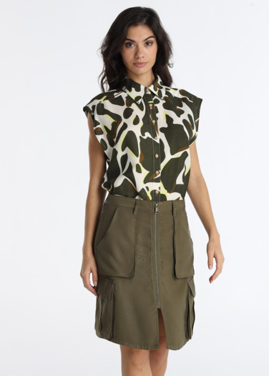 Falda Viscosa Cremallera Central Multibolsillos Verde