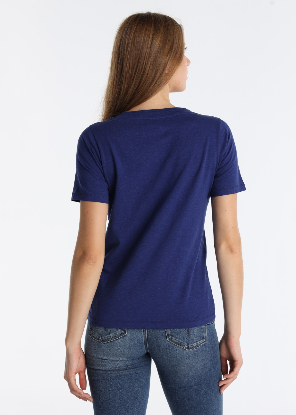 Camiseta Algodón Doble Cuello Rib Azul