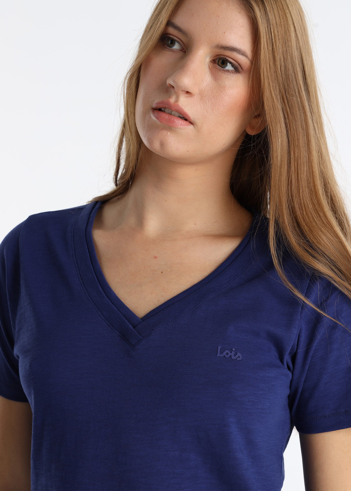 Camiseta Algodón Doble Cuello Rib Azul