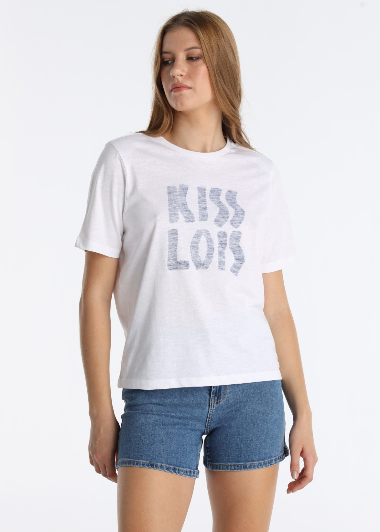 Camiseta Estampado Acuarela "KISS LOIS" Blanco