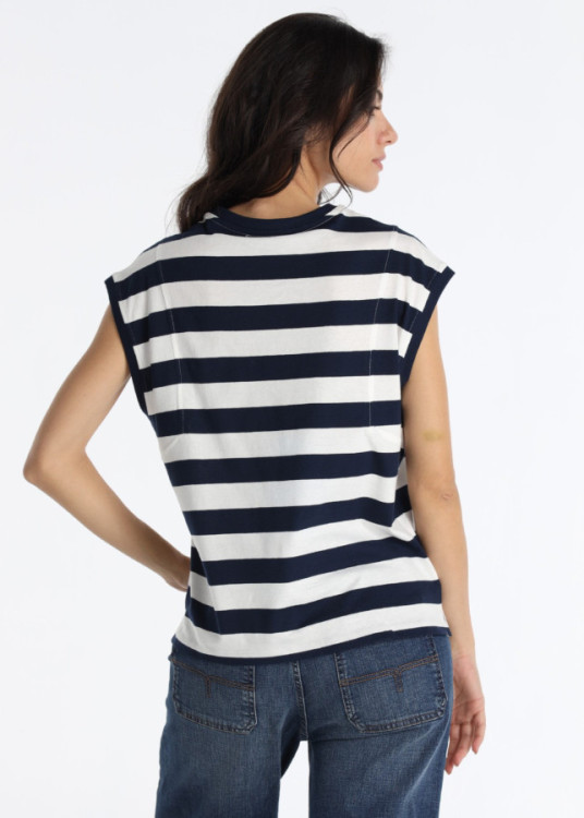 Camiseta Rayas Bordado Chainstitch Exclusivo Azul