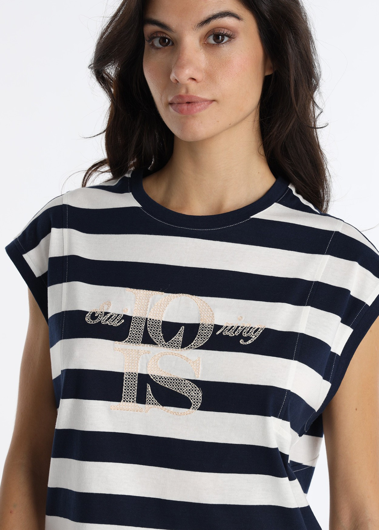 Camiseta Rayas Bordado Chainstitch Exclusivo Azul