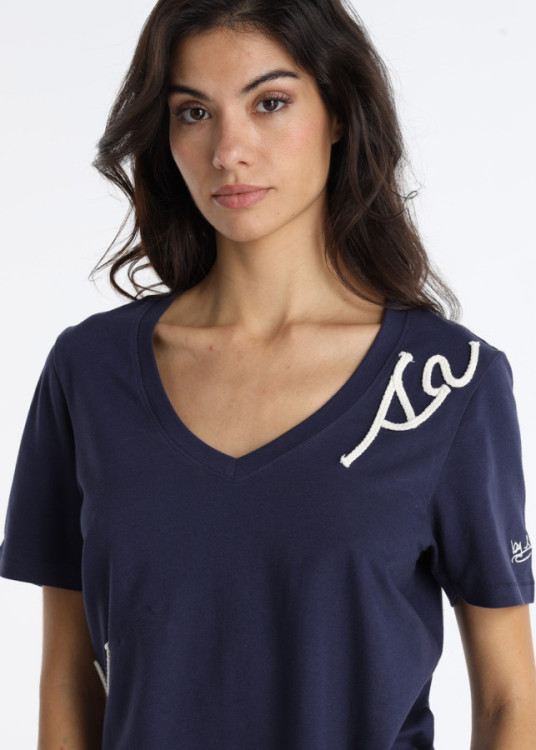 Camiseta Cuello V Con Detalle Cordón Azul