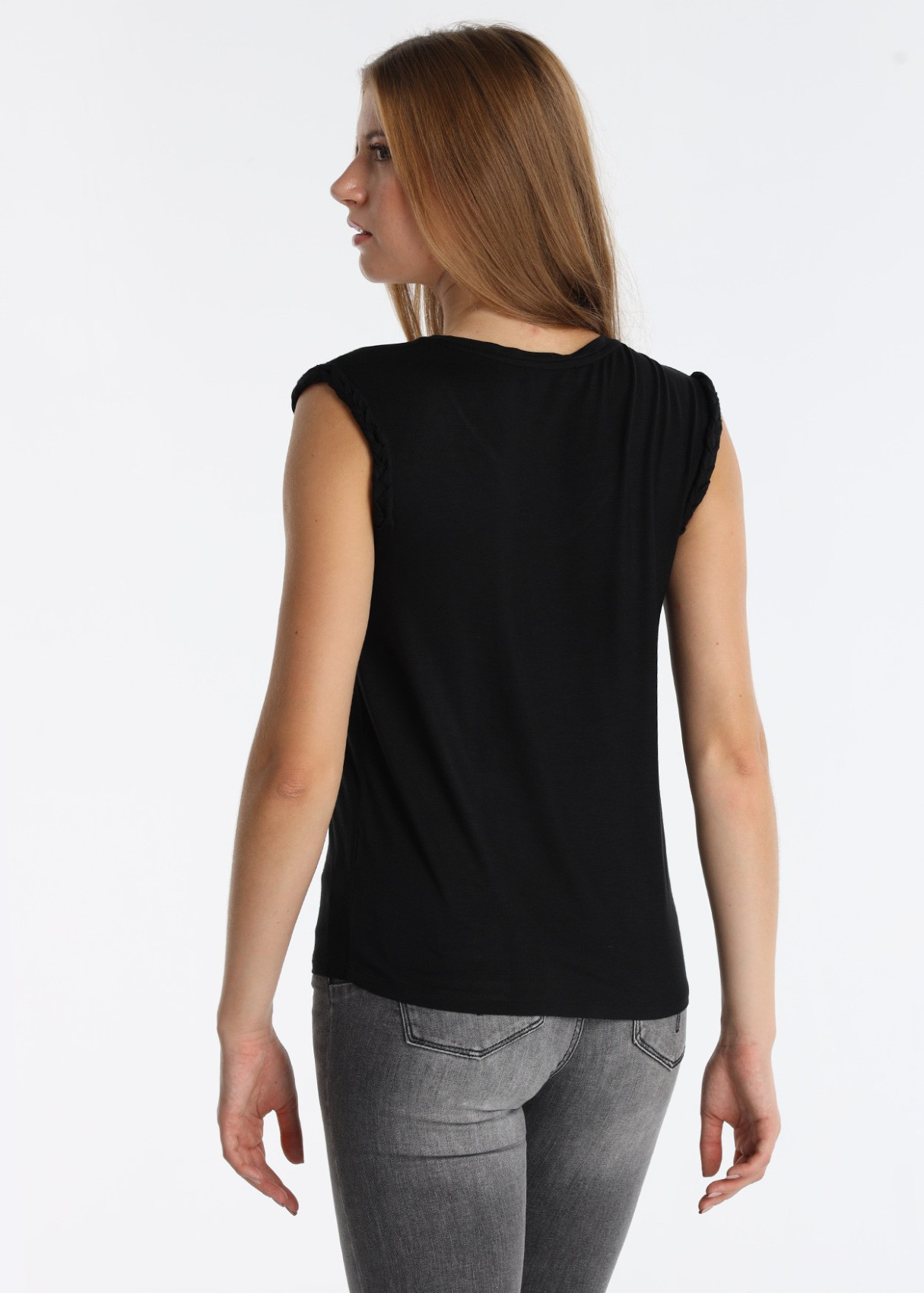 Camiseta Sin Mangas Con Trenzado Y Estampado Bandana Gris