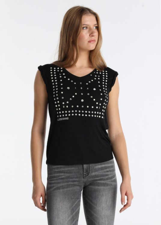 Camiseta Sin Mangas Trenzado Estampado Bandana Gris