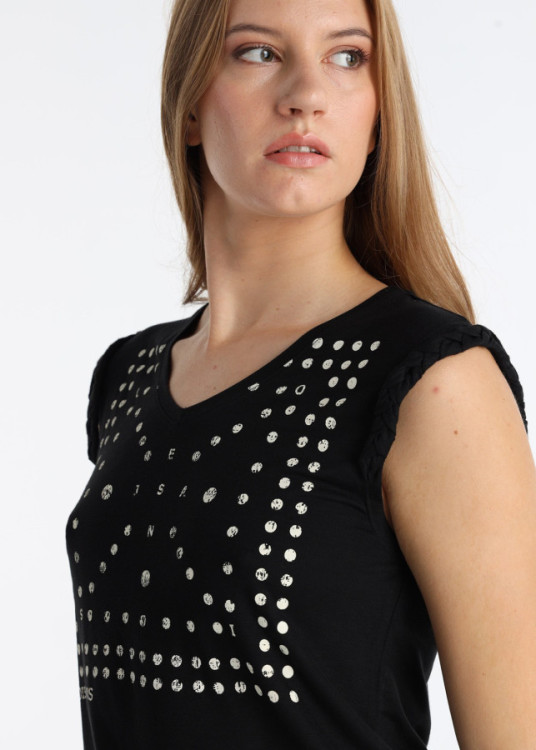 Camiseta Sin Mangas Trenzado Estampado Bandana Gris