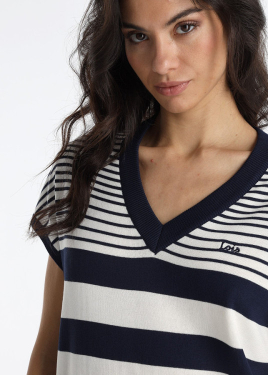 Vestido MIDI De Rayas Irregulares En Tejido Fluido Azul