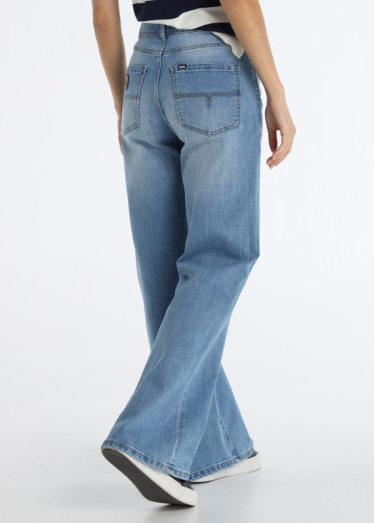 Jeans Wide Leg De Tiro Largo En Azul