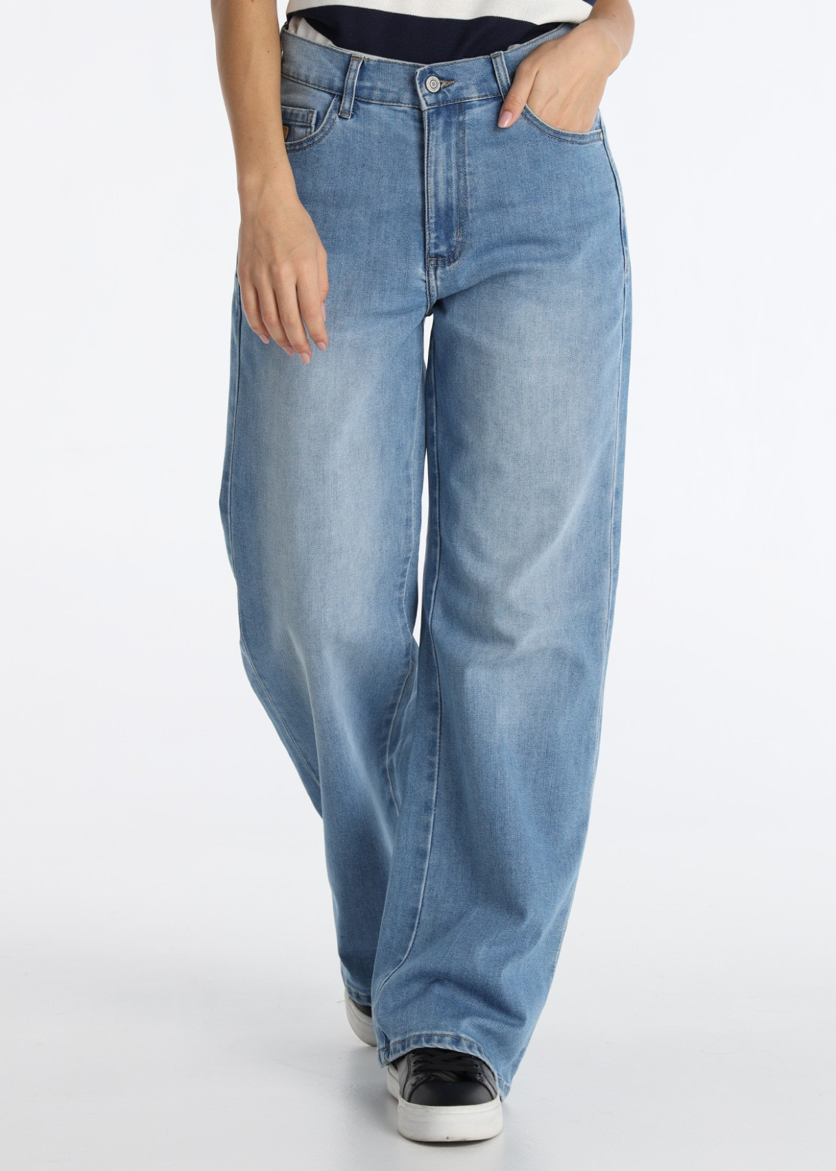 Jeans Wide Leg De Tiro Largo En Azul