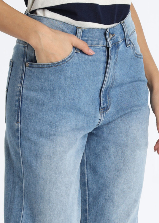 Jeans Wide Leg De Tiro Largo En Azul