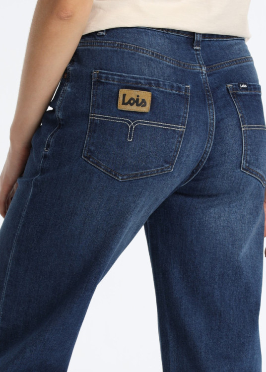 Jeans Wide Leg Tiro Largo Azul