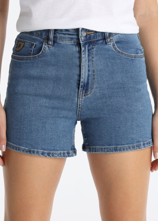 Short Vaquero Tiro Largo Lavado Double Stone Azul